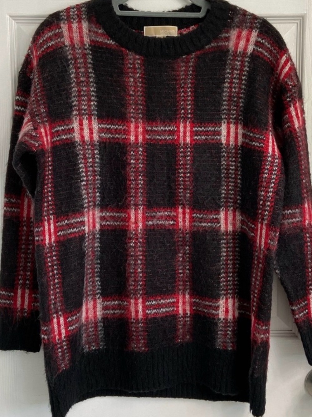 Michael Kors Black and Red Plaid Crewneck Sweater